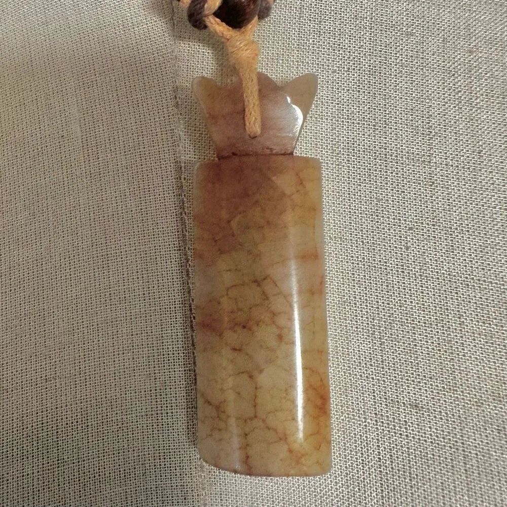 Vintage Boho Jasper Cat Totem Pendant Necklace on Braided Cord